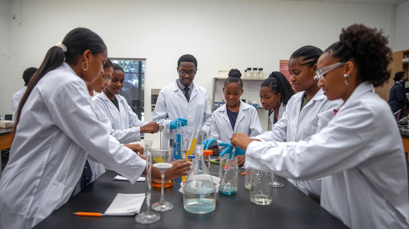 Students in science laboratory